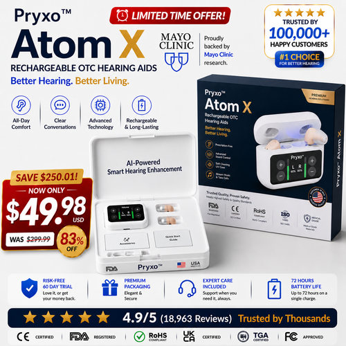 🔥 Final 2 Hours : Only Limited Stock Left🏆Pryxo® Atom X Smart Hearing Aids — Hear Clearly, Feel Confident Again 💖(Mayo Clinic Recommended）
